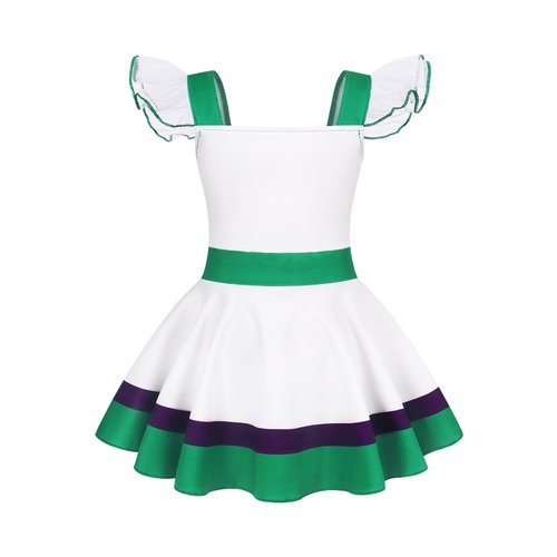 Jurebecia Girls Buzz Dress Lace Ruffle Sleeve Skirt Kids Halloween Costume Cowgirls Princess Dress up Fancy Birthday Theme Party Cosplay Role Play Dress Green Size 6