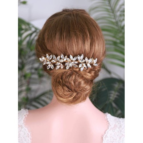 YERTTER Gold Opal Flower Hair Comb Bridal Vintage Beads Headpiece Women Hair Comb Bridal Hair Comb Wedding Hair Piece Wedding Accessories