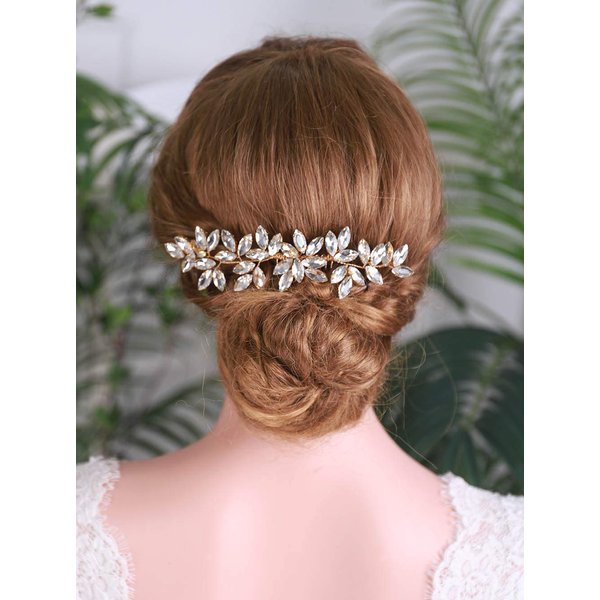 YERTTER Gold Opal Flower Hair Comb Bridal Vintage Beads Headpiece Women Hair Comb Bridal Hair Comb Wedding Hair Piece Wedding Accessories