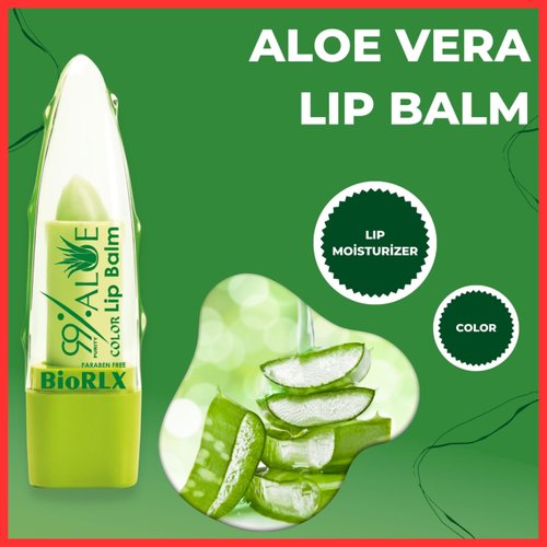 BioRLX 99% Purity Aloe Vera Lip Balm with Color(Tinted) (Six Lip Balms)
