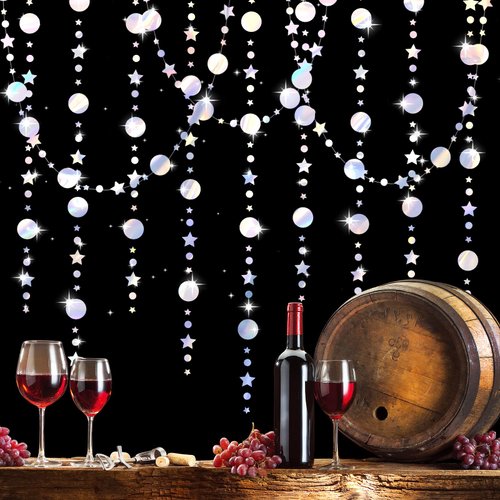6 Pack Iridescent Star Circle Dot Garland Hanging and Twinkle Little Star Streamer Bunting Banner Iridescent Party Decorations Star Circle Dot Paper Garland