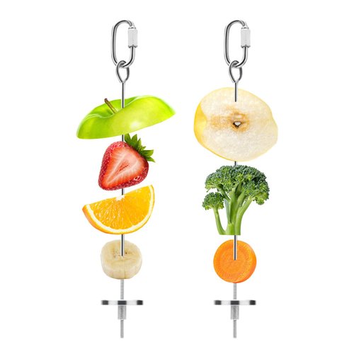 Bird Food Holder Stainless Steel Fruit Vegetable Stick Skewer for Parrots Cockatoo Cockatiel Cage Treating Tool (2 PCS-L)