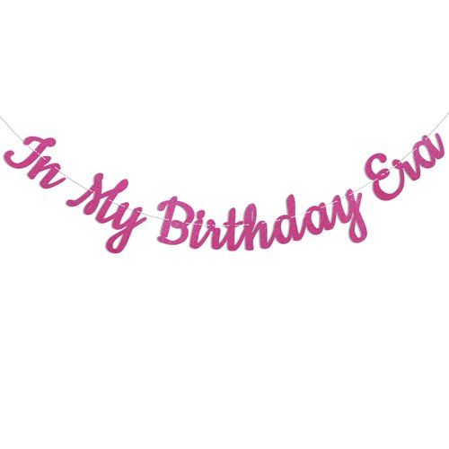 Pre-Strung In My Birthday Era Banner, Girls Birthday Party Decorations, Happy Birthday Banner Hot Pink Glitter
