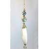 Long Blonde Light Wood with Cream & Metallic Green Iridescent Glass Ceiling Fan Pull Chain