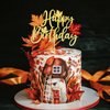 1 PCS Maple Leaf Happy Birthday Cake Topper Glitter Fall Autumn Harvest Theme Cake Pick for Thanksgiving Day Theme Birthday Party Cake Decorations Supplies