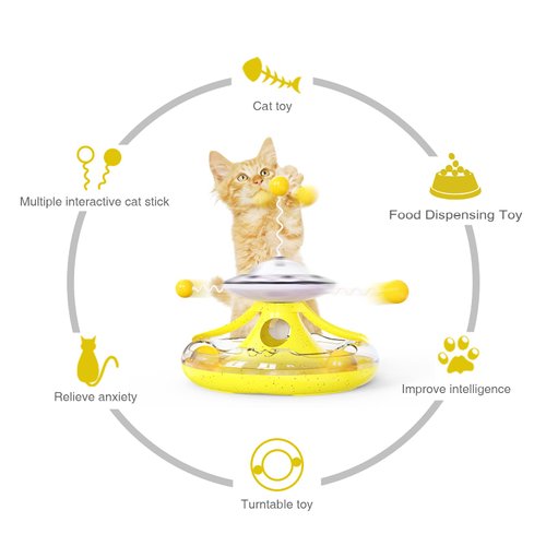 Cdipesp 3 in 1 Interactive Cat Toys Balls Cat Fidget Spinner Treat Toys Windmill Cat Food Dispenser Toys Cat Slow Feeder Dry Food Cat Teaser Wand for Indoor Cats