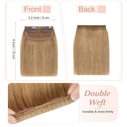 SEGO Clip in Short Hair Extensions 4 Inch 100% Human Hair Hairpiece Human Hair Toppers for Women With Thinning Hair Adding Hair Volume -1 Pcs 8g /Dark Blonde