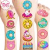 96 PCS Donut Temporary Tattoos Party Decorations Favors Supplies Doughnut Candyland Candy Theme Birthday Cute Sweet Tattoo Stickers Christmas Gifts for Boys Girls Kids Classroom School Prizes Carnival
