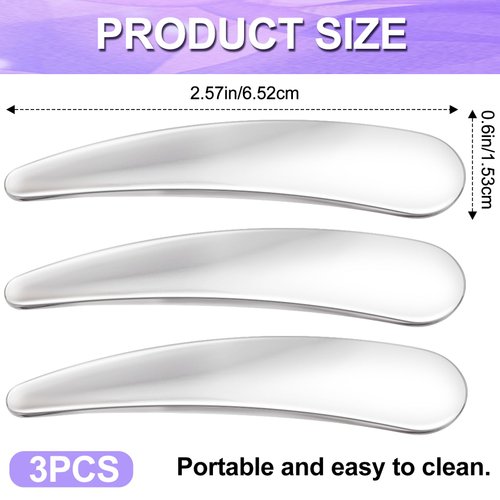 Pndeyo 3pcs Mini Metal Makeup Spatula, Reusable Cosmetic Cream Spatulas Spoon, Skincare Scoop Applicator Facial Massage Beauty Tools for Mixing and Sampling Face Eye Cream- Silver