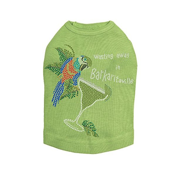 Wasting Away in Barkaritaville Parrot Dog Shirt M Lime Green