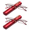 2 Packs Pocket Readers Ultra Slim Compact Reading Glasses Spring Temple w/Portable Pocket Clip Aluminum Case Red +2.00