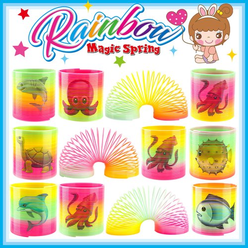 Rainbow Magic Spring, 12Pcs Colorful Plastic Springy Toys Fidget Toys Walking Toy Circle Shaped Coils Party Favors Gift Stocking Stuffers for Boy Girl Children Kids (Ocean Animal)