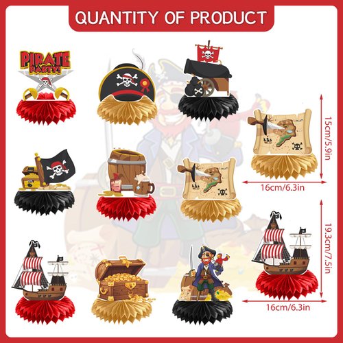 Gameza Pirate Party Decorations - 9PCS Pirate Party Honeycomb Centerpieces Table Decorations Pirate Decorations for Birthday Party Baby Shower Table Decoration Supplies Kids Boys