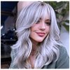 KRSI Grey Layered Synthetic Wigs for White Women, Wig With Bangs Side Part Layered Mixed Silver Grey Wavy Natural Hair Wig for Women Daily Party Gray Wigs(Silver Gray)