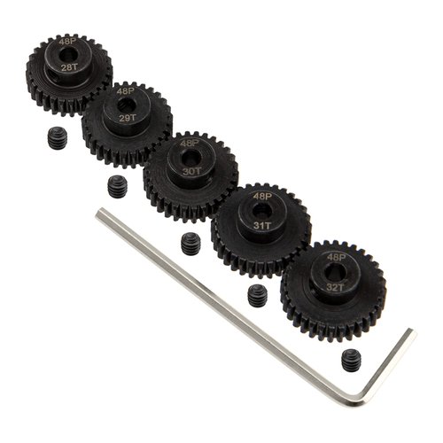 5Pack ShareGoo Steel 48P 3.175mm Pinion Gear Sets 28T 29T 30T 31T 32T fit 3.175mm (1/8-Inch) Shaft Compatible with Arrma HPI Kyosho Losi Axial Traxxas Tamiya Associated 1/10 RC Car Monster Truck Buggy