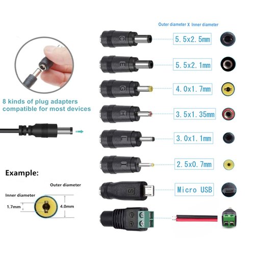 GuanTing Universal AC Adapter 12V 2A Power Supply Charger 24W AC110V to DC12V 2000mA 1500mA 1000mA 500mA Power Driver 8 DC Plug Tips 12 Volt Converter Inverter Transformer ac dc Adapter(DC12V~2A)