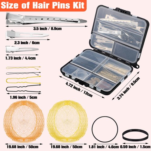 Teenyyou 160 Pcs Hair Pins Kit Dance Stuff Cosmetology Kit with Slick Back Hair Brush Set and Storage Box, Hair Accessories Kit with Edge Bristle Brush Rat Tail Comb for Women Dance Cheerleading