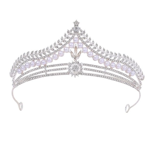 Woeoe Pearl Bride Wedding Crowns Silver Queen Tiara and Crown Rhinestone Bridal Women Crown Headband Princess Tiaras for Birthday Party Bridesmaids