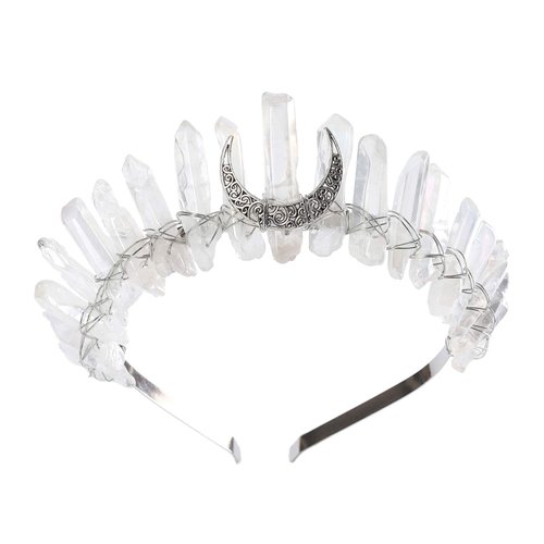 AWAYTR Raw Crystal Quartz Crown – Rhinestone Tiara Mermaid Headband for Woman Weeding and Parties (Transparent(oblique))