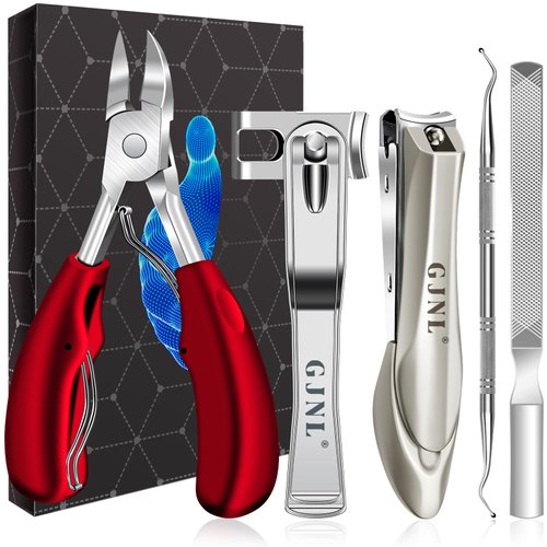 Toenail Clippers for Seniors Thick Nails, Professional Nail Clippers with Catcher, Long Handle Toe Nail Clippers for Thick Toenails, 5 Pcs Sharp Nail Clipper Set for Adult/Men/Women