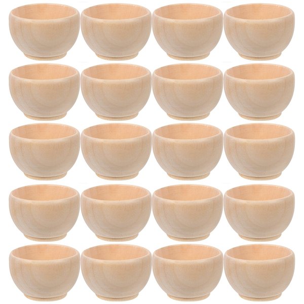 LUOZZY 20 PCS Mini Unfinished Wood Bowl Unpainted Miniature Wooden Pinch Bowls for DIY Painting Art Crafts Dollhouse Accessories, 1.49X1.49X0.94in