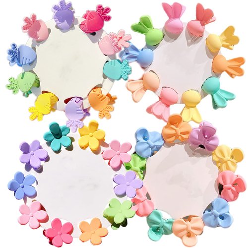 SUKPSY 40 Pcs Baby Girls Hair Claw Clips Mini Beautiful Cute Princess Hair Accessories 4 Style Candy Color Hair Pin Flower Hair Clips for Teens Kids Toddlers Girls