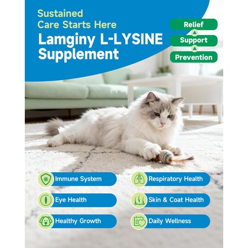 Lysine Supplement for Cat, Immune Support for Cats, with L-Lysine HCI, Niacinamide, L-Taurine, Folic Acid, Vitamins, Runny Nose, Sneezing & Allergy Relief, Respiratory Health, Eye Function Supplement