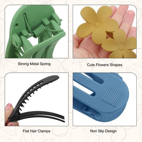 EEEKit 12PCS Duck Billed Hair Clips, 9 Colors Barber Hair Hairstyling Flat Claw Clips for Women Thick Thin Hair Accessory