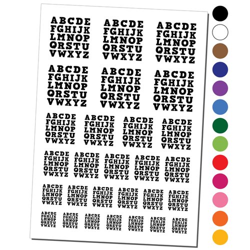 Alphabet Letters Temporary Tattoo Water Resistant Fake Body Art Set Collection - Black (One Sheet)
