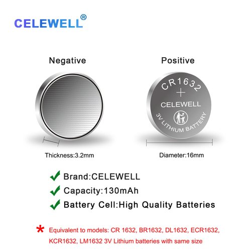 CELEWELL CR1632 5 Pack CR 1632 Battery Lithium 3v for Garmin Vivofit Jr Key Fob Replacement 【5-Year Warranty】
