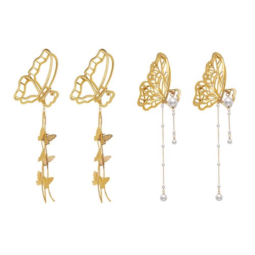 AMNGYOOK 4PCS Alloy butterfly Hair Clips, Metal Gold Claw Clips With Tassel Nonslip Hair Claw Hair Accessories For Women And Girls (A)
