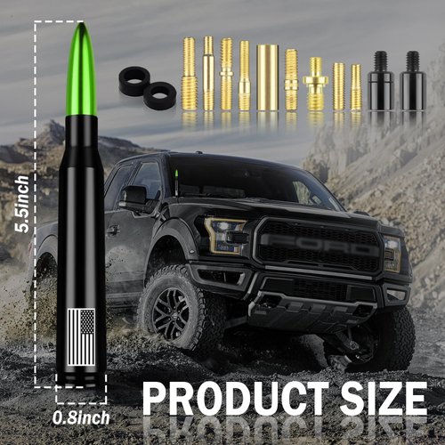 Car Bullet Antenna,Truck Exterior Decoration Accessories Antenna Toppers[New Upgrade Flag Design] AM/FM Radio Signal for Car SUV Truck Most Auto Cars Antenna Accessories Replacement(Green)