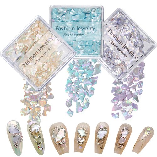 CHANGAR 3D Aurora Abalone Seashell for Nail Art，Aurora Polished Colorful Shell Nail Art Sequins N...