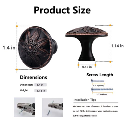 12 Pack - Oil Rubbed Bronze Cabinet Hardware Knobs,1-2/5” Dia Bathroom Kitchen Cabinet Drawers bi-fold Knobs Bronze,Kitchen Cabinet Drawer Knobs Oil Rubbed Bronze Knob for Dresser Drawers