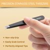 2-Pack Tweezers for Eyebrows, Facial Hair, Ingrown Hair Removal, Slant and Point Tip Tweezer Set for Women and Men, Professional Stainless Steel Precision Eyebrow Plucking Grooming with Case - Black