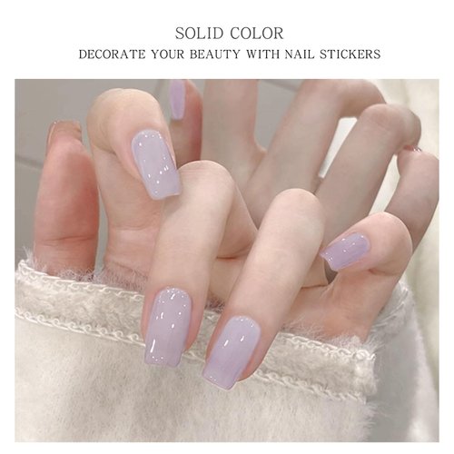 JMEOWIO Semi Cured Gel Nail Strips Solid Color Gray Pink Gel Nail Stickers Nail Supplies Nail Art Design Decoration Accessories