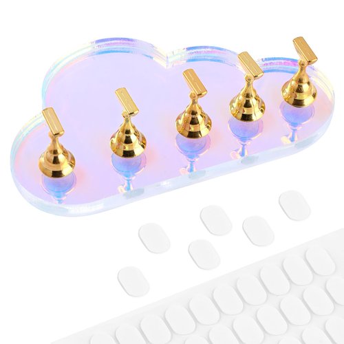 Prasacco Nail Stand for Painting Nails, Acrylic Nail Stand for Press On Cloud -shaped Nail Holder for Painting Magnetic Nail Display Stand with 200 Pcs Adhesive Tabs Nail Art for Display Home Salon