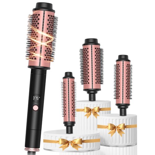 Zcvtbye 3 in 1 Thermal Brush Set with Ceramic Curling Wand, Fast Heating Hot Brush, 3 Interchangeable Curling Irons for Short, Medium & Long Hair (30mm, 38mm & 45mm), Dual Voltage for Travel