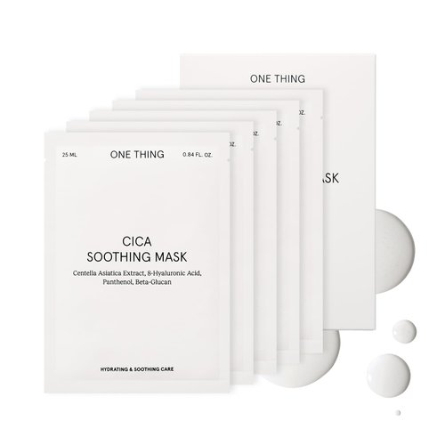 ONE THING CICA Soothing Mask 5 Sheets | Centella Asiatica HA Hyaluronic Acid Facial Sheet Mask, Calming Hydrating Soothing Moisturizing Pack, Irritated Sensitive Dry Skin Relief | Korean Skin Care