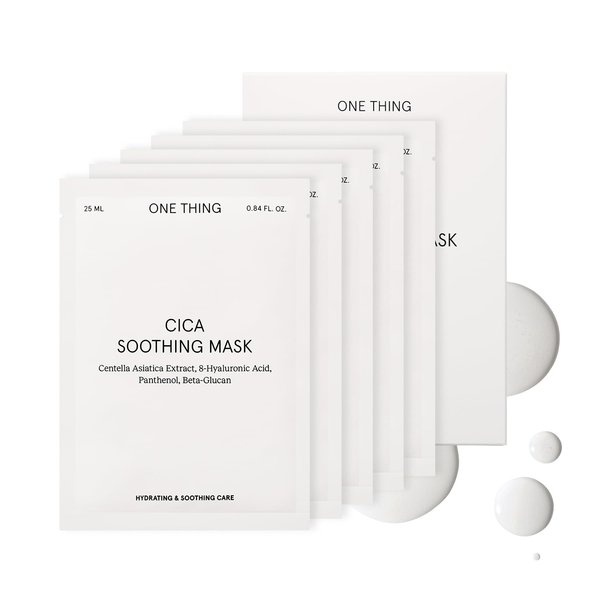 ONE THING CICA Soothing Mask 5 Sheets | Centella Asiatica HA Hyaluronic Acid Facial Sheet Mask, Calming Hydrating Soothing Moisturizing Pack, Irritated Sensitive Dry Skin Relief | Korean Skin Care