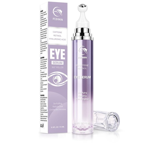 Caffeine Eye Cream for Dark Circles Under Eye Serum Eye Treatment for Wrinkles Fine Lines, Retinol Eye Cream for Puffiness and Bags Under Eye Serum with 360° Massage Roller-Ball