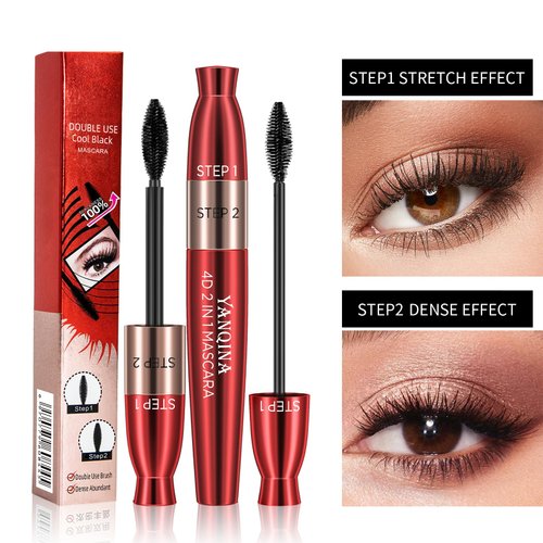 2 in1 5x Longer Waterproof Mascara,2 in 1 for VIBELY Mascara, Lash Cosmetics 4D Silk Mascara, No Clumping, Long-lasting Black Mascara, Step 1 and Step 2 use Mascara