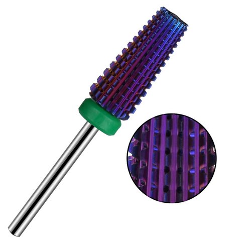 Lavinda 5 in 1 Multi-function Tapered Shape Straight Cut Nail drill bit, Use for both Left and Right Handed, Professional Carbide Tungsten Steel bits for Acrylic Nail Gel Fast Remove (Coarse, Purple)