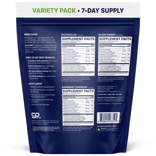 Real Ketones BHB Exogenous Ketones Drink Mix Packets Keto Electrolytes Powder Packets No Sugar with 4 Main Fasting Electrolytes Plus Hydrating Patented Keto BHB - 7 Count Variety Pack