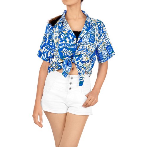 LA LEELA Button Down Shirt for Women Casual Summer Beach Party Short Sleeve Vacation Tops Blouse Shirt V Neck Colorful Blouses Button Up Dress Shirts for Women M Aloha Turtle, Blue