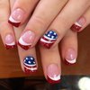 Tyuimhx 4th of July Press on Nails Short Square Independence Day Fake Nails Red White French Tip False Nails With Star Glitter Designs Acrylic Stick on Nails Patriotic Nails for Women 24Pcs