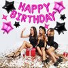 Happy Birthday Balloons Banner, Hot Pink Black Happy Birthday Foil Balloons 16 Inch Mylar Foil Letter Balloons with 8 Pcs Hot Pink Black Star Balloons for Women Girls Birthday Party Decorations