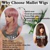 Liyouda Pink Mullet Wigs for Black Women Straight Wolf Cut Wig, Pink Mullet Wig Layered Mullet Wigs with Bangs Soft Synthetic Shag 80s 90s Mullet Wigs for Women Rocker Cosplay Wig