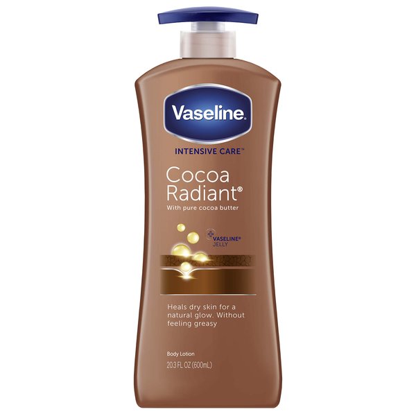 Vaseline Intensive Care hand and body lotion with Pure Cocoa Butter Cocoa Radiant Heals Dry Skin to Renew Its Natural Glow 20.3 oz