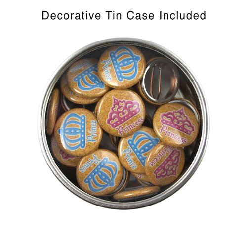 30 Prince or Princess Mini- Pins. 1" Gender Reveal Buttons. Party Favors.